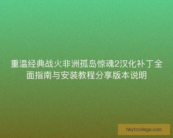 重温经典战火非洲孤岛惊魂2汉化补丁全面指南与安装教程分享版本说明